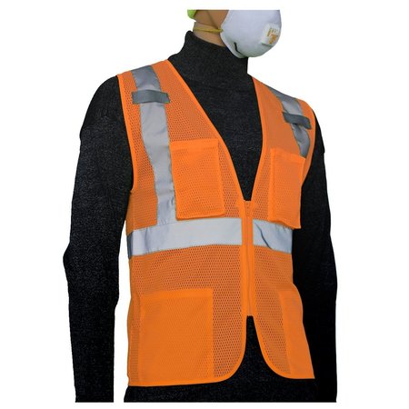 Glowshield Class 2, Hi-Viz Orange Mesh Safety Vest, Size: Large SV712FO (L)